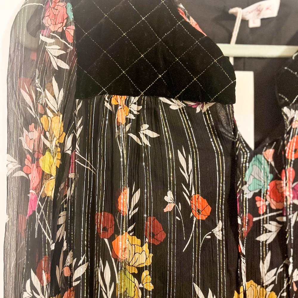 Derhy Floral Long Sleeve Ruffle A-Line midi Dress - Picture 3 of 9